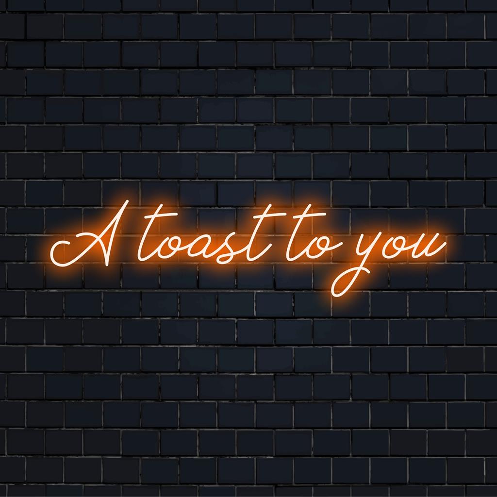 Kohandatud LED-neoonmärk, millel on erksates värvides fraas A Toast To You, mis sobib ideaalselt igale ruumile piduliku hõngu lisamiseks.