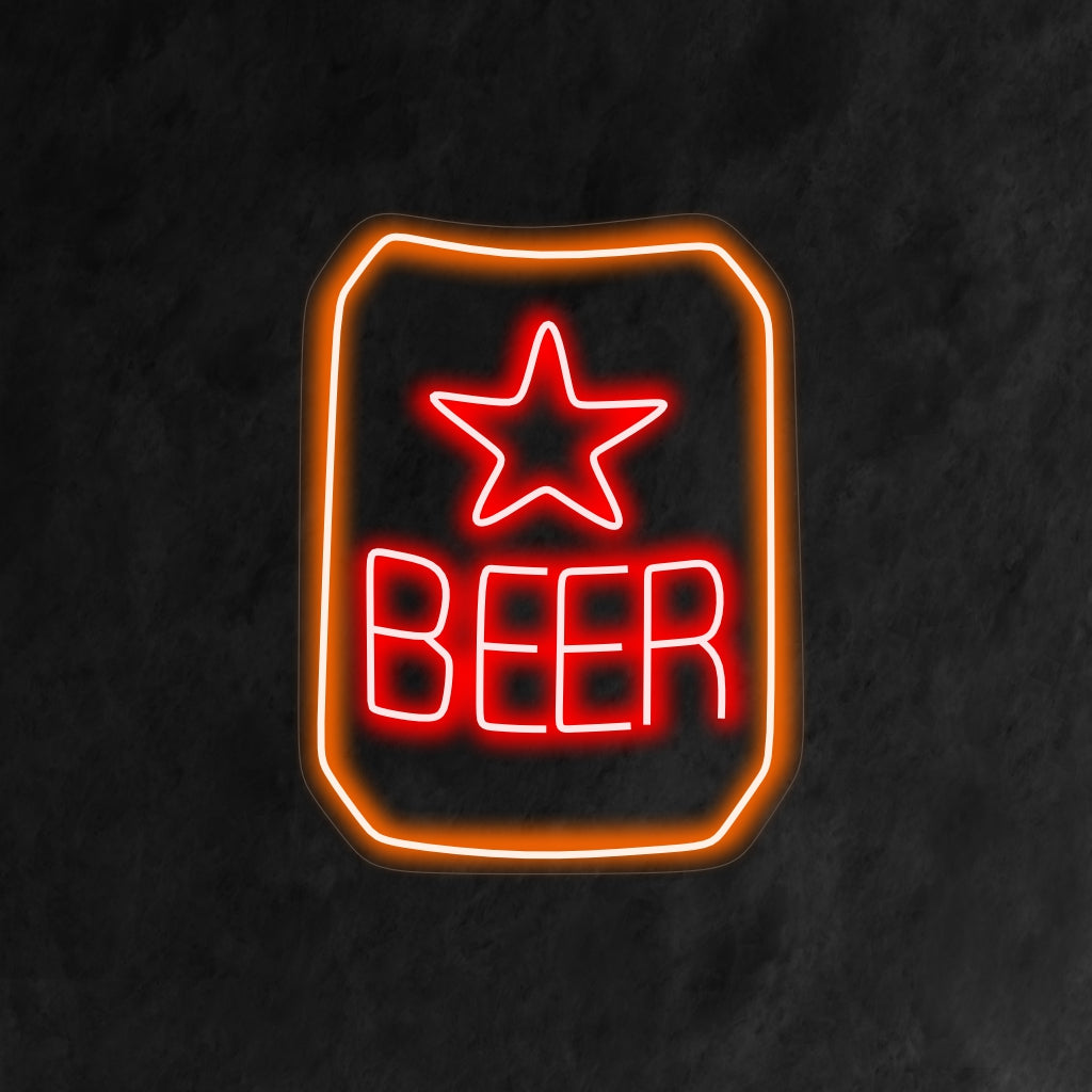 Το "Beer Brand With Star Neon Sign" είναι μια επώνυμη και κομψή προσθήκη στο εσωτερικό του μπαρ σας. Ένα φως νέον που προβάλλει μια δημοφιλή μάρκα μπύρας με ένα αστέρι.