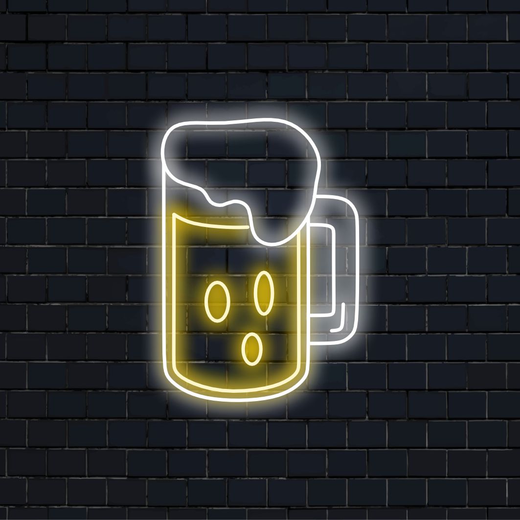 A "Beer in Glass Mug with Foam Neon Sign" klasszikus és hívogató kiegészítője bárjának. Egy neonfény, amely a sör örömét ünnepli.