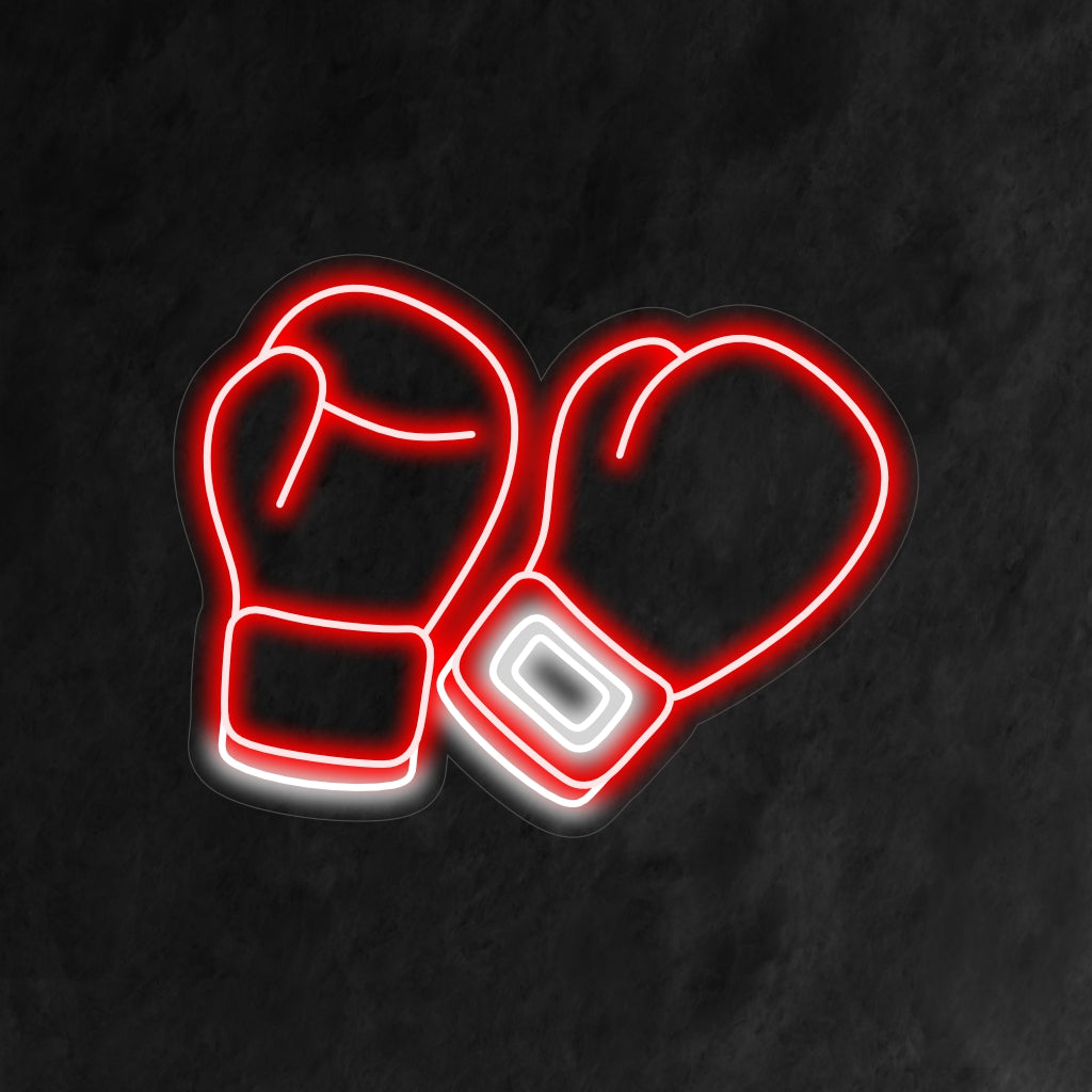"Boxing Gloves Neon Sign" - Ένα τολμηρό φως νέον με τα εμβληματικά σύμβολα των γαντιών του μποξ, εμφυσώντας αθλητικότητα και ένταση στο γυμναστήριο του μποξ ή στη διακόσμηση με θέμα τον αθλητισμό.