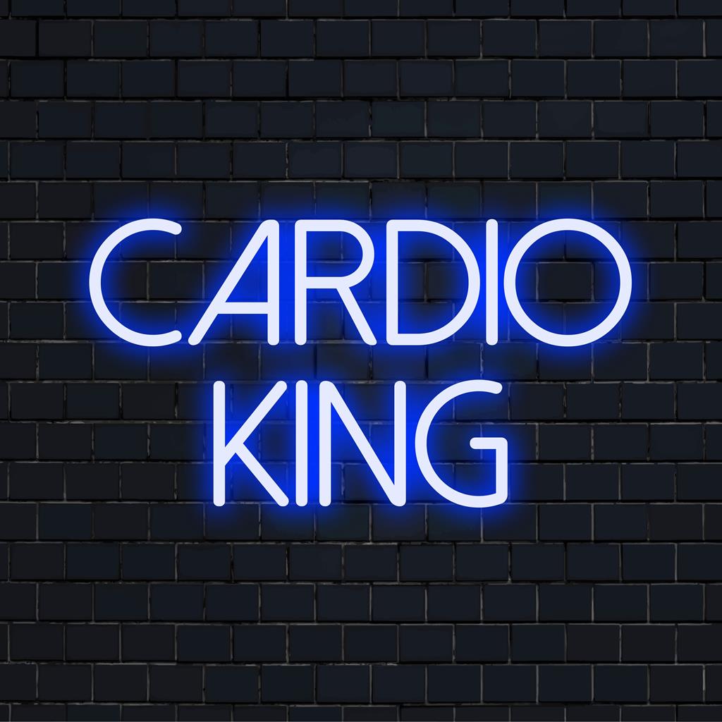 Πινακίδα νέον LED με τη φράση Cardio King, ιδανική για τους λάτρεις της φυσικής κατάστασης που αναζητούν ζωντανή, εξατομικευμένη διακόσμηση.