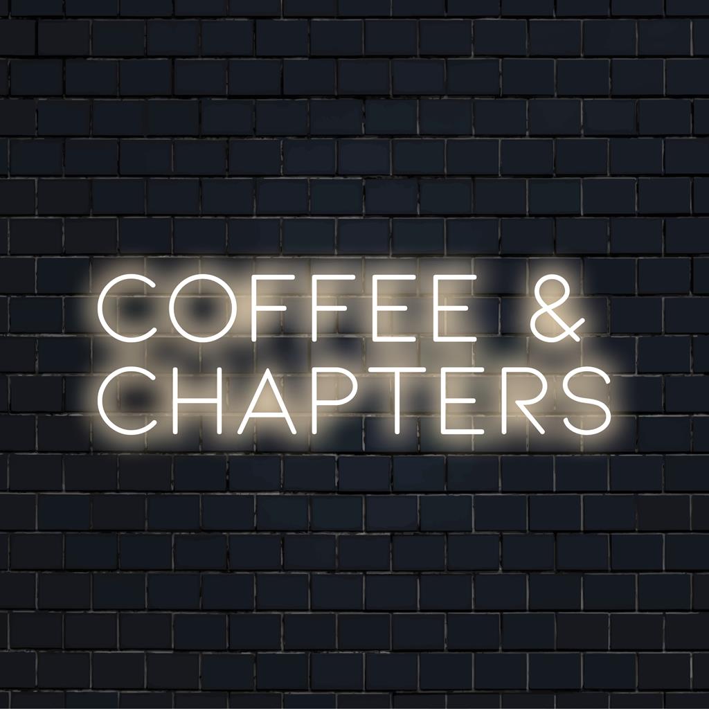 Πινακίδα νέον LED με Coffee And Chapters, ιδανική για φιλόξενες γωνιές βιβλίων και λάτρεις του καφέ. Προσαρμοσμένη διακόσμηση από νέον.