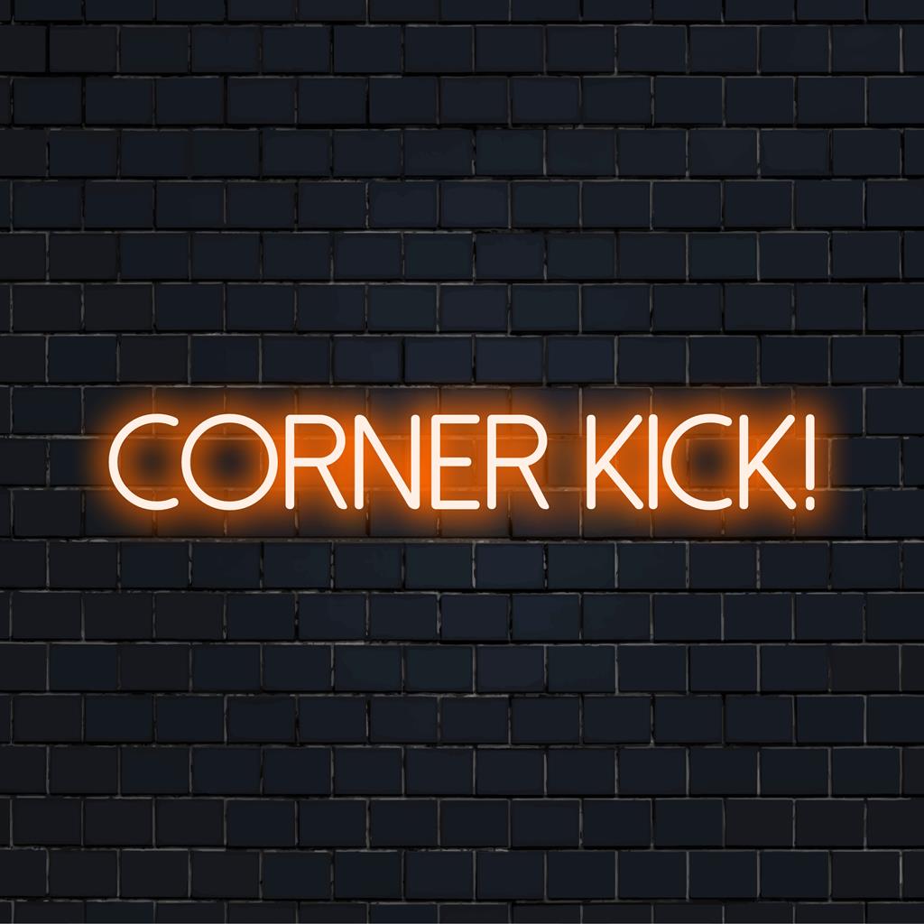 Bright 'Corner Kick!' custom LED neon sign, a striking neon wall art piece that lights up any space with sporty flair.