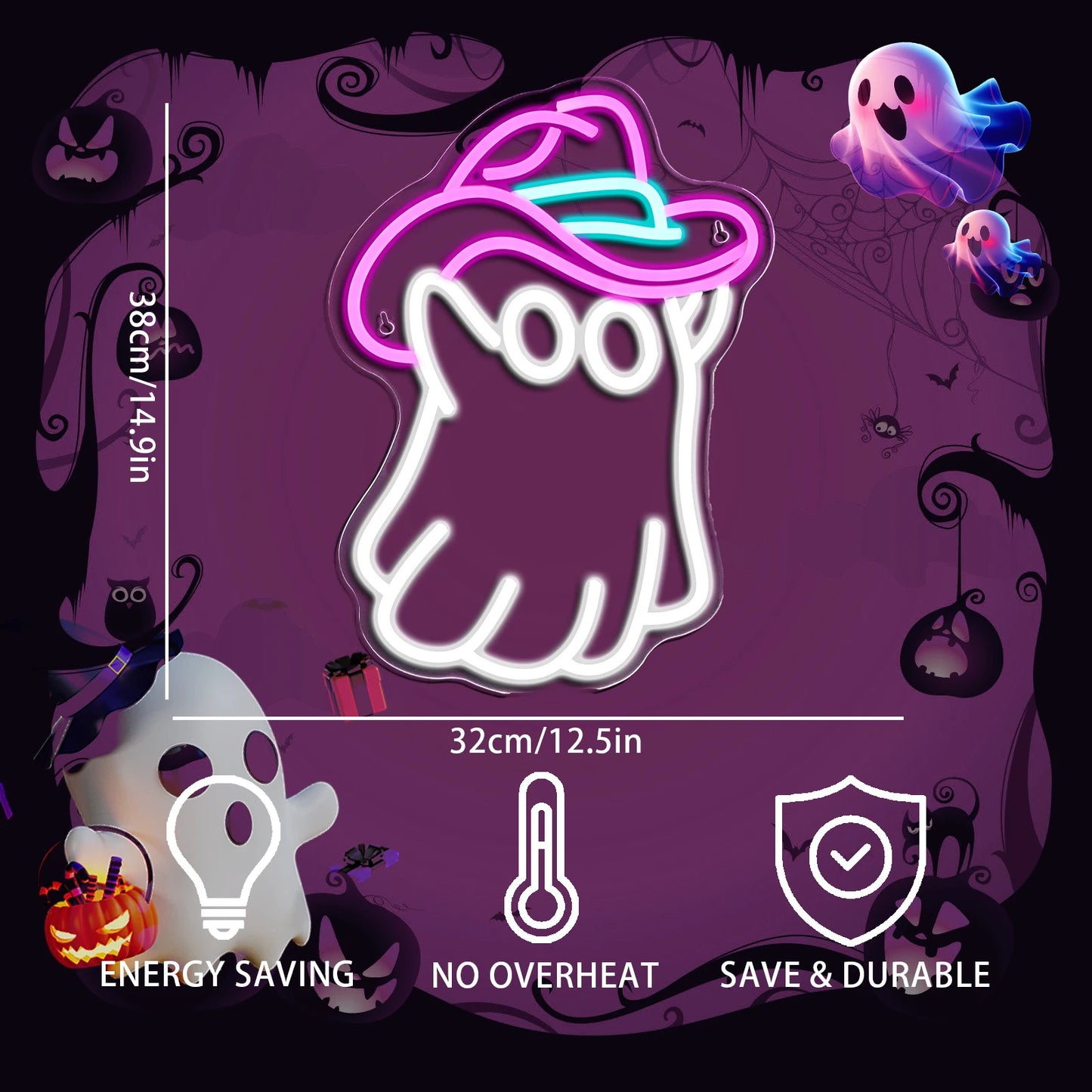 Cowboy Hat Ghost 5V Mini USB LED Neon Sign - Budget Friendly