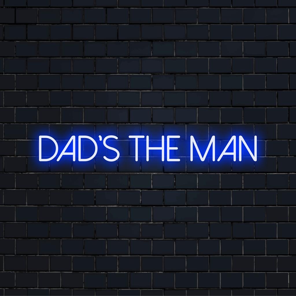 Glowing Dad's The Man neon sign, perfect for personalized decor; ideal blend of custom LED design and vibrant light art.