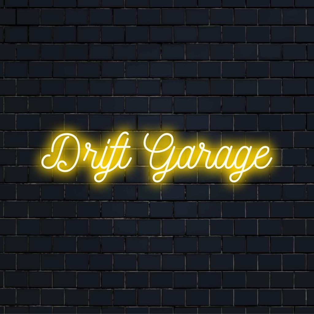 Striking Drift Garage LED neon sign in vibrant colors, perfect for personalized neon light decor in any space.