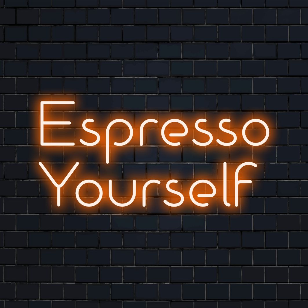 Skræddersyet LED neonskilt, der viser Espresso Yourself, perfekt til levende neonindretning eller opløftende personlige rum.