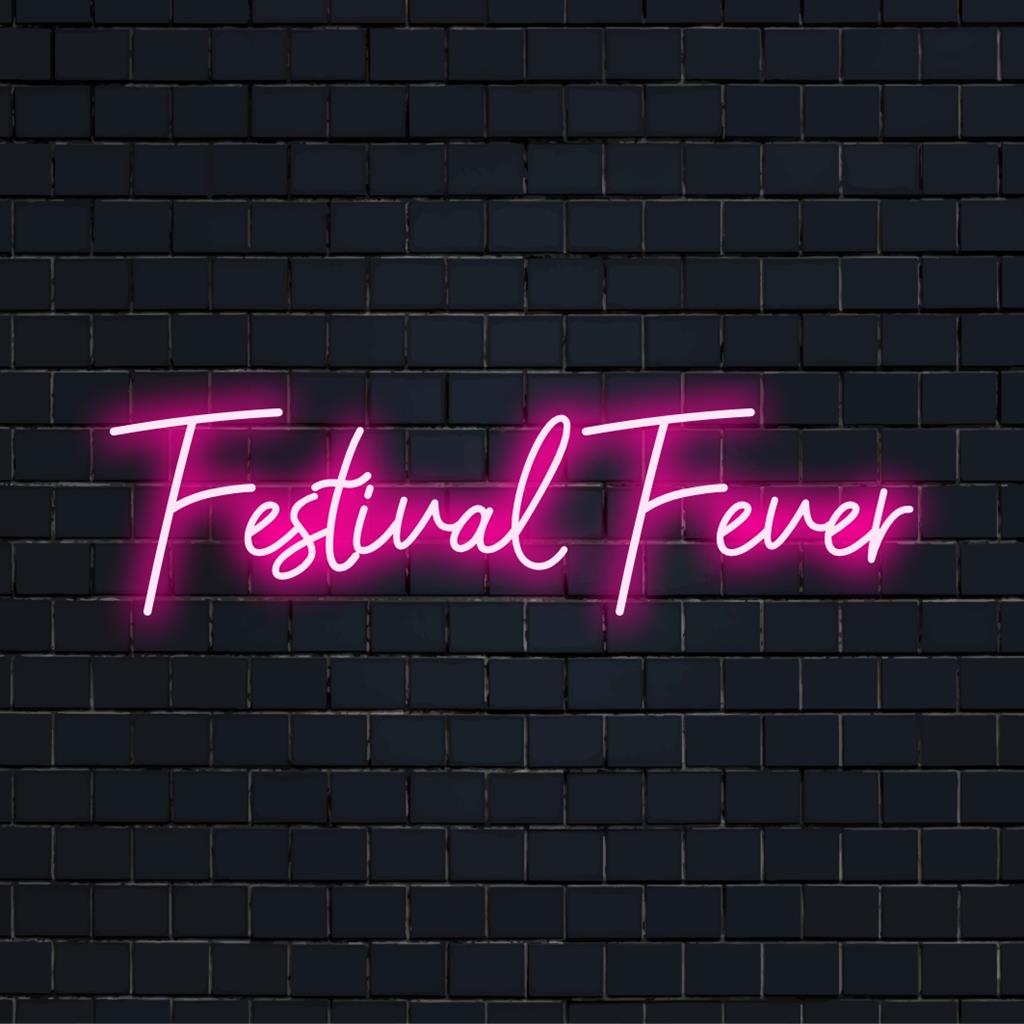 Προσαρμοσμένη πινακίδα νέον LED, με τίτλο Festival Fever, διαθέτει ζωντανές αποχρώσεις και δυναμικά σχήματα, ενισχύοντας κάθε χώρο με διακόσμηση νέον.