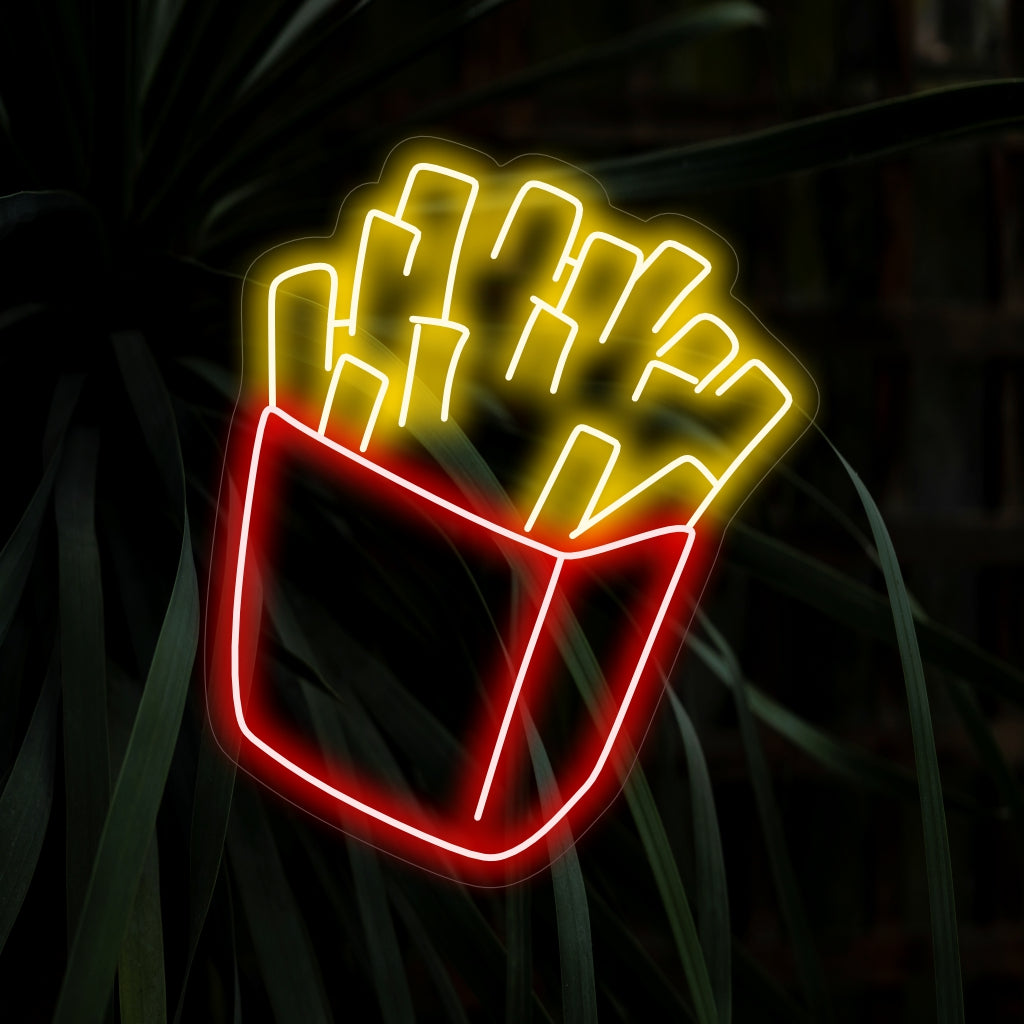 "French Fries Neon Sign" - Ζουζάρει με φαστ-φουντ δονήσεις, ιδανικό για δείπνο και σνακ μπαρ, γιορτάζοντας την τραγανή και νόστιμη γοητεία των τηγανιτών πατατών.
