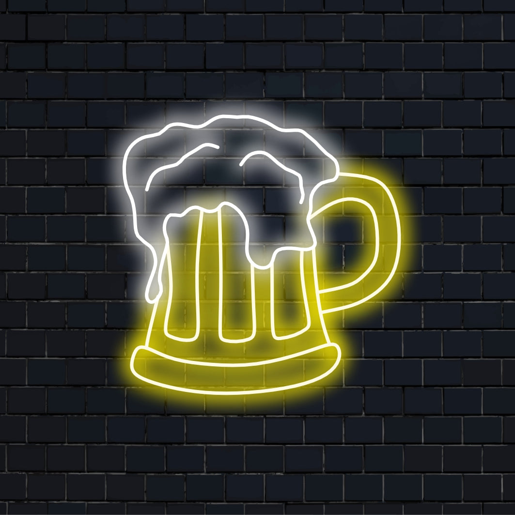 "Frothy Beer Neon Sign" - Γεμίζει με δονήσεις παμπ, ιδανικό για μπαρ και ζυθοποιεία, γιορτάζοντας τη χαρά μιας κρύας, αφρισμένης μπύρας.