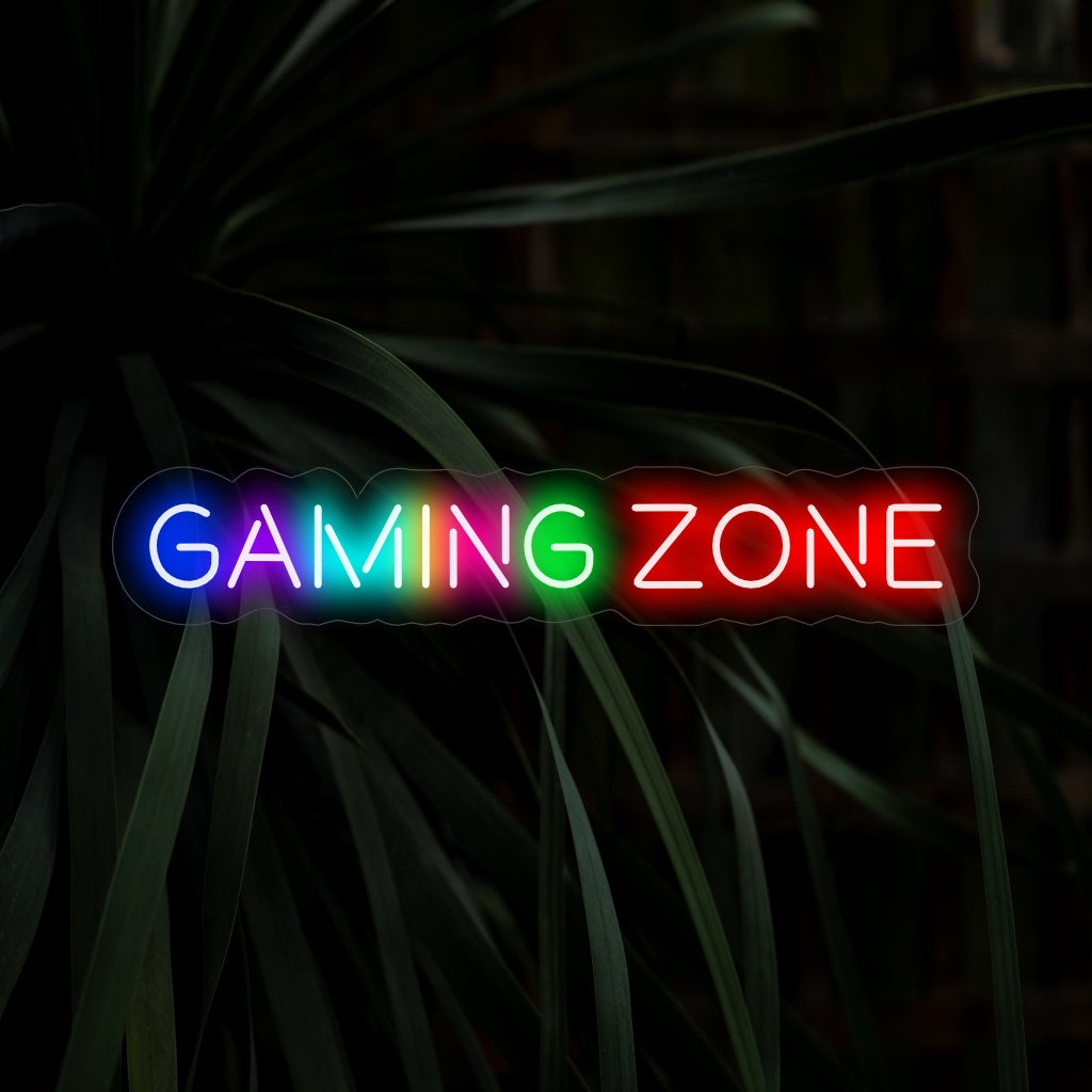 "Gaming Zone Neon Sign" - Παλλίζει με την ενέργεια του παιχνιδιού, μια απαραίτητη προσθήκη σε αίθουσες παιχνιδιών και χώρους ψυχαγωγίας, δημιουργώντας μια ειδική ζώνη για καθηλωτικές εμπειρίες παιχνιδιού.