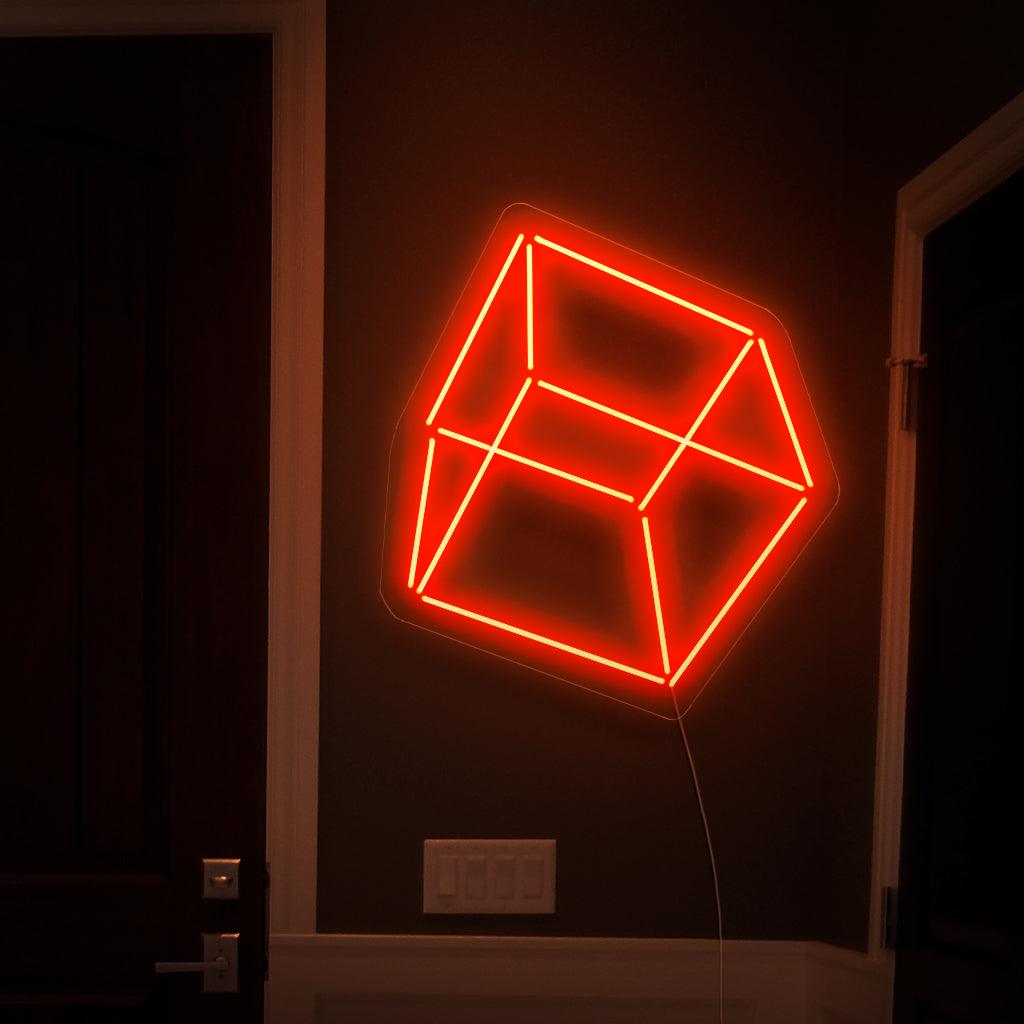 "Insegna al neon a cubo geometrico": irradia un fascino astratto, perfetta per spazi moderni e studi d'arte che apprezzano il fascino estetico delle forme geometriche.