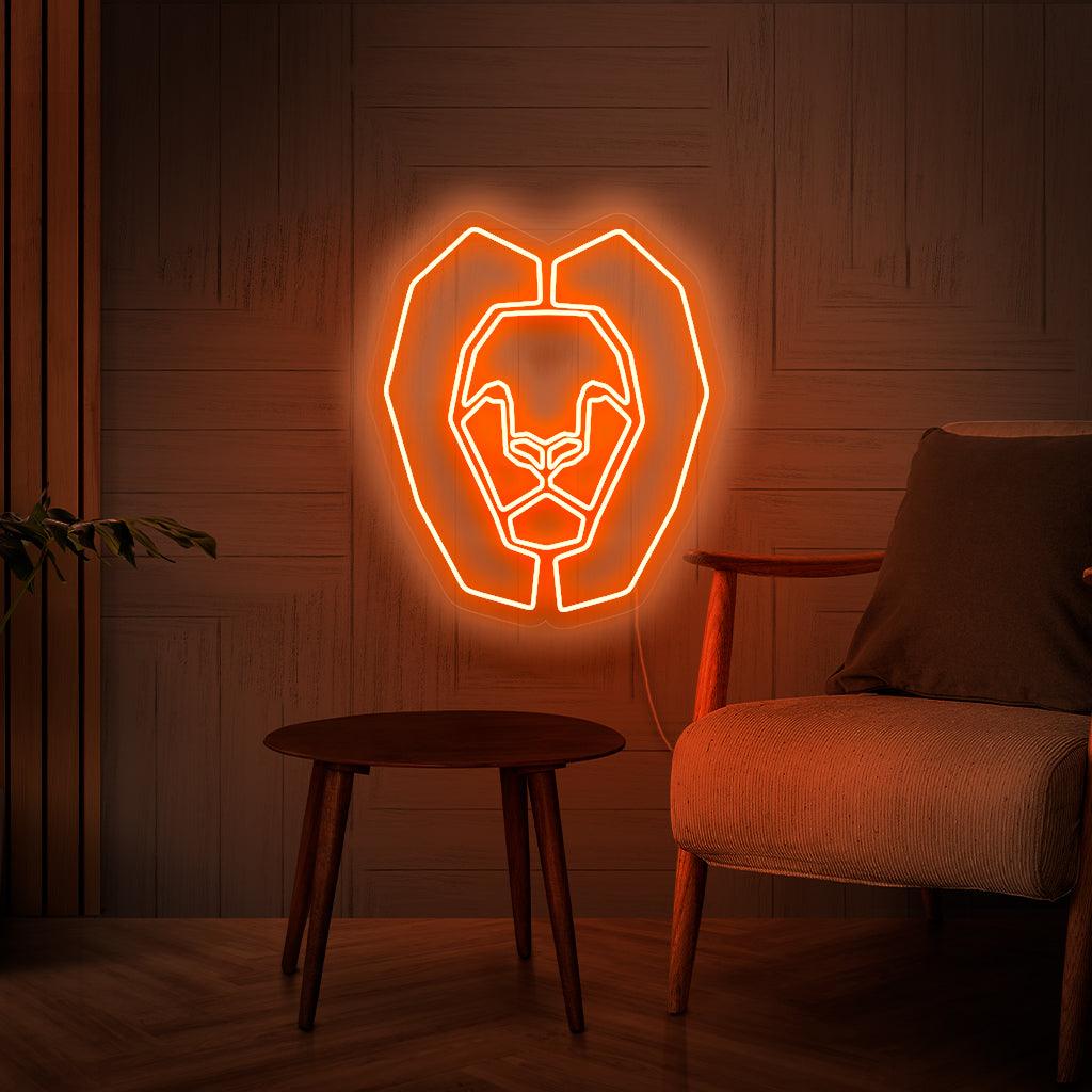"Geometric Lion Neon Sign" - řvoucí současnou elegancí, ideální pro moderní prostory a umělecká studia, zachycující spojení geometrického designu a královského ducha lva.