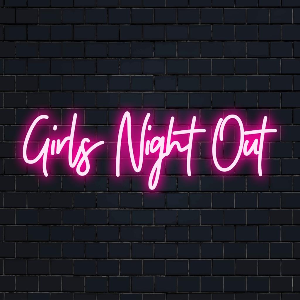 Vivace insegna al neon LED personalizzata con scritta giocosa "Girls Night Out" in tonalità luminose, perfetta per qualsiasi spazio di ritrovo divertente.