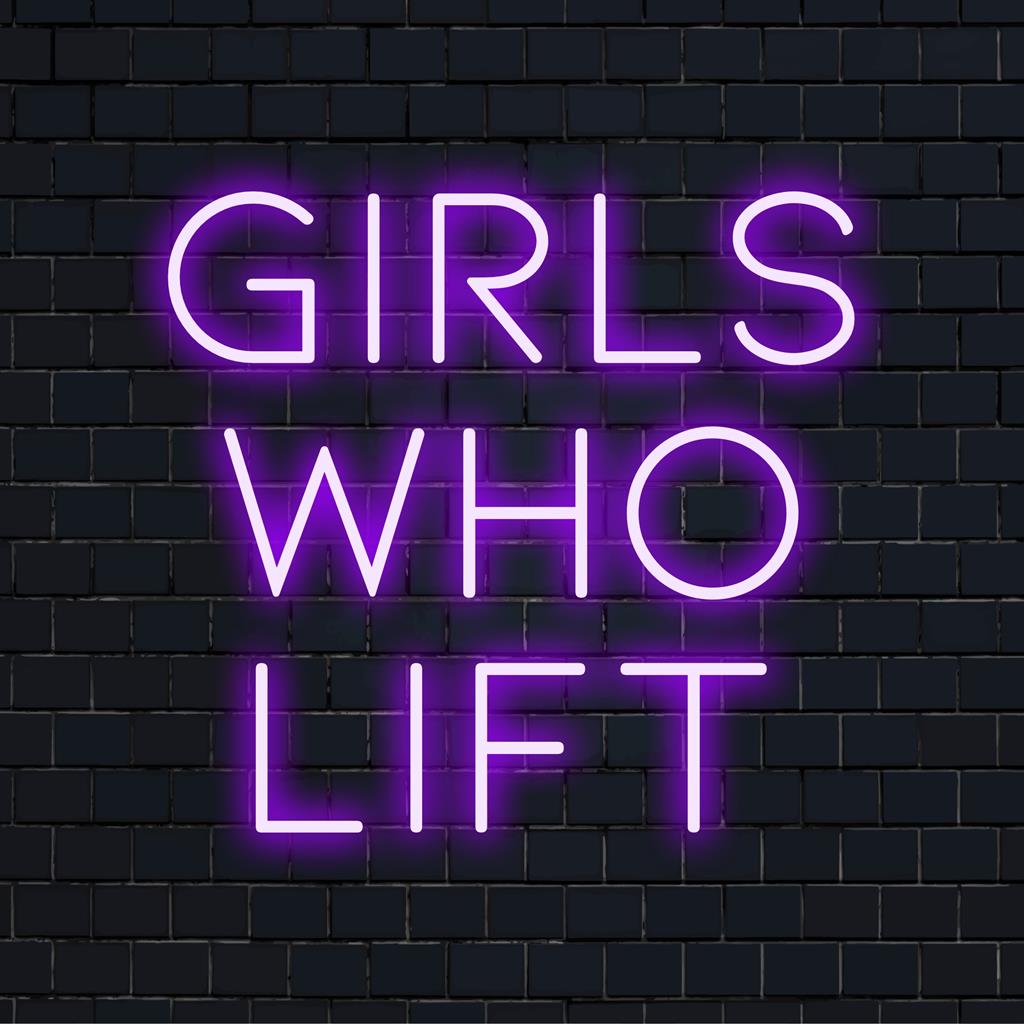 Πινακίδα νέον LED με τη φράση Girls Who Lift με έντονα γράμματα, ιδανική για την ενδυνάμωση της διακόσμησης του γυμναστηρίου ή για εμπνευσμένους χώρους του σπιτιού.