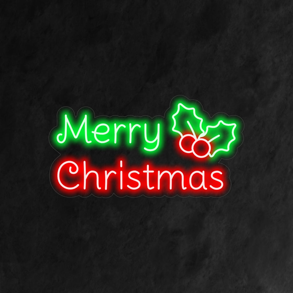 "Holly Merry Christmas Neon Sign" er en traditionel og festlig tilføjelse til dit interiør med juletema. Et neonlys, der viser det tidløse symbol på kristtorn.