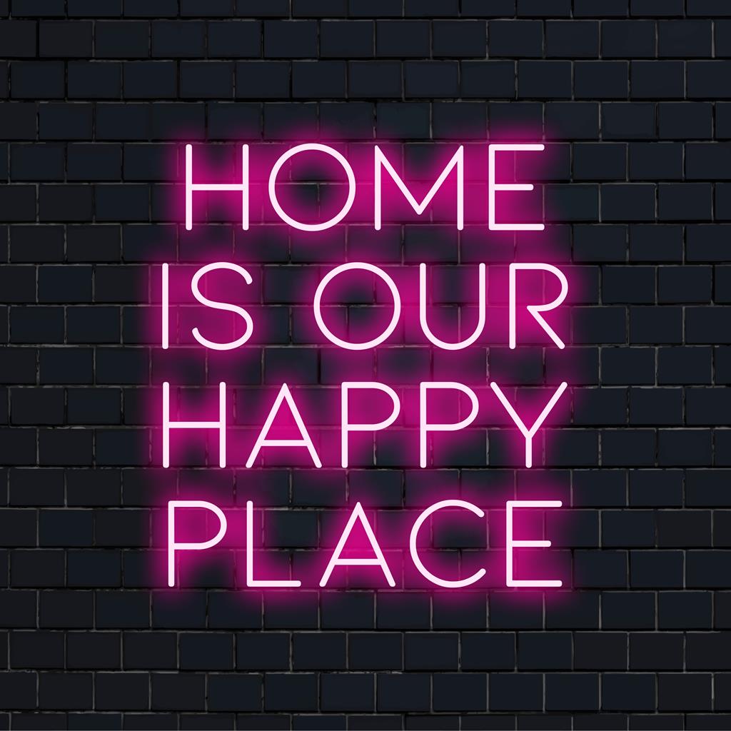 LED neon sign displaying Home Is Our Happy Place, perfect for adding a warm glow and personal touch to your décor.