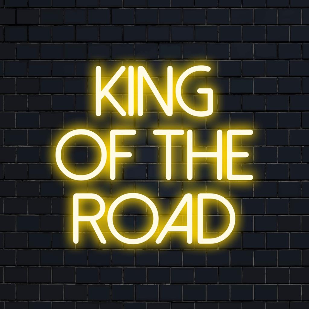 Custom King Of The Road LED Neon Sign, perfect neon light decor, personalized wall art for bike lovers.