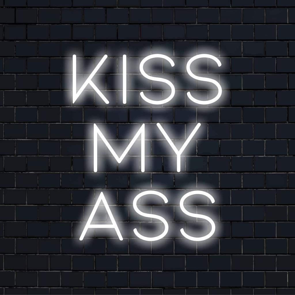 Semn luminos cu neon LED personalizat care afișează Kiss My Ass, perfect pentru a adăuga o declarație îndrăzneață oricărui spațiu. Decor cu lumină neon.