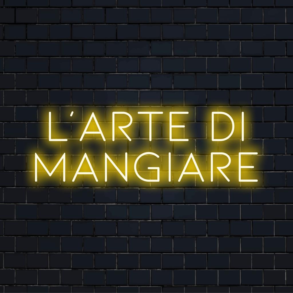 Brugerdefineret LED neonskilt med L'arte Di Mangiare, perfekt til moderne indretning og oplysende kulinariske rum.