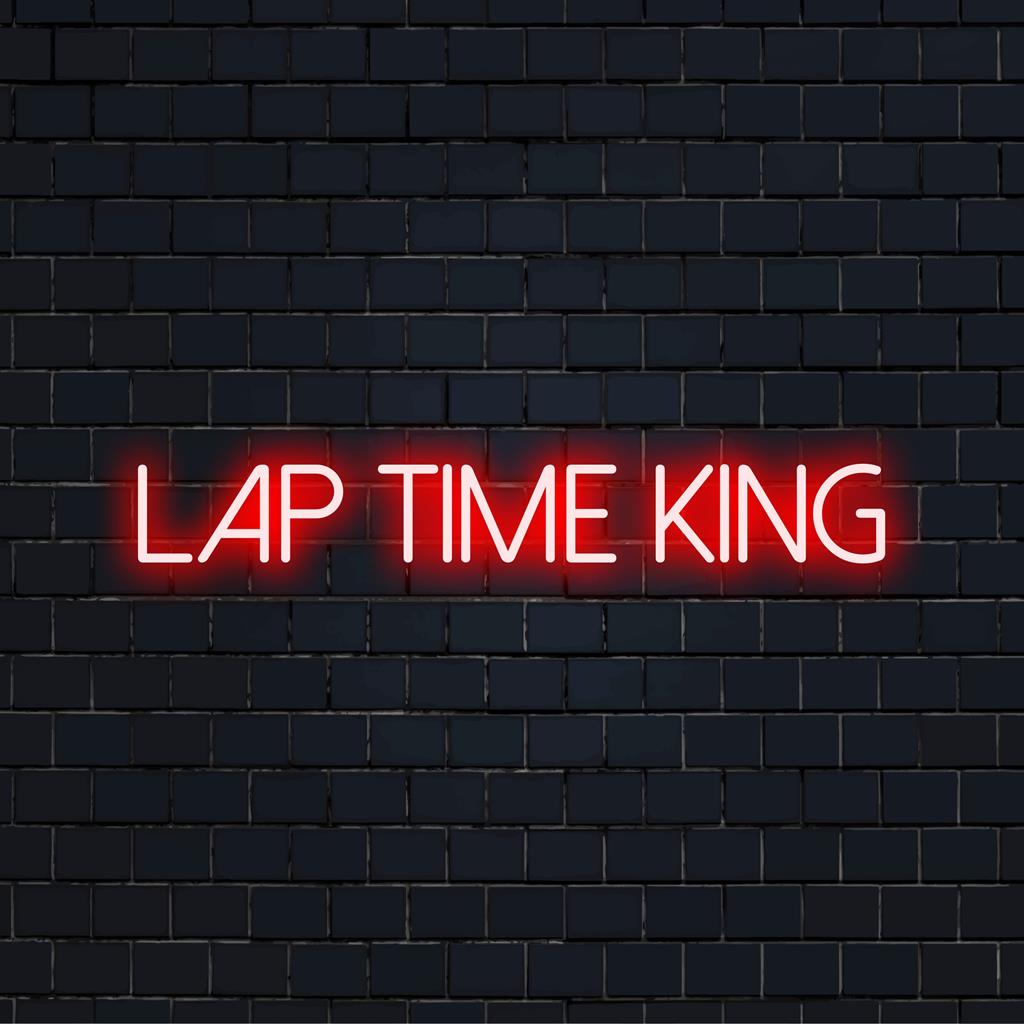 Brilliant custom LED neon sign showcasing Lap Time King, perfect for vibrant and personalized neon wall decor.