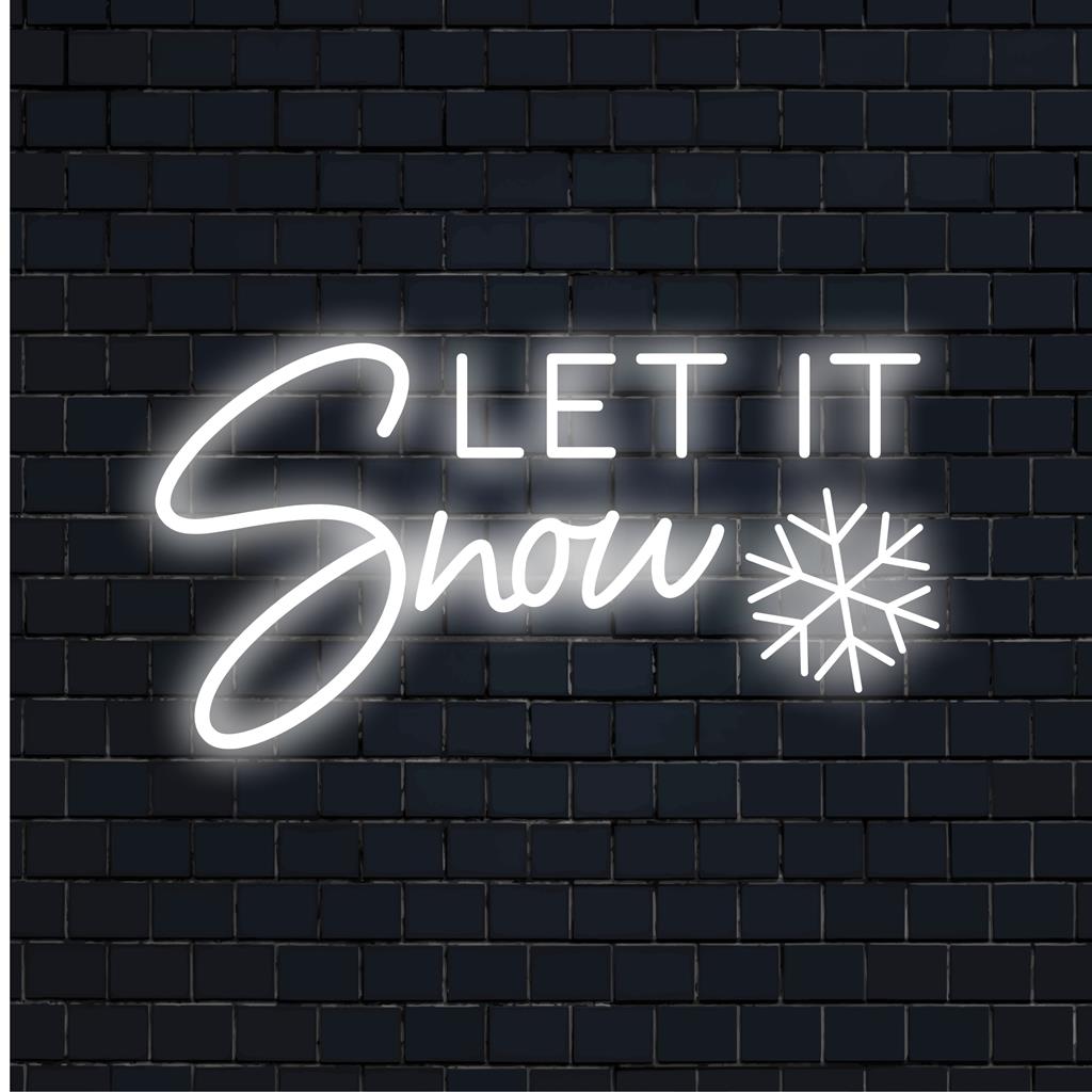 Let It Snow LED neonskiltdesign med brugerdefinerede håndlavede lyse hvide bogstaver, perfekt neonlysindretning til vinterstemning.