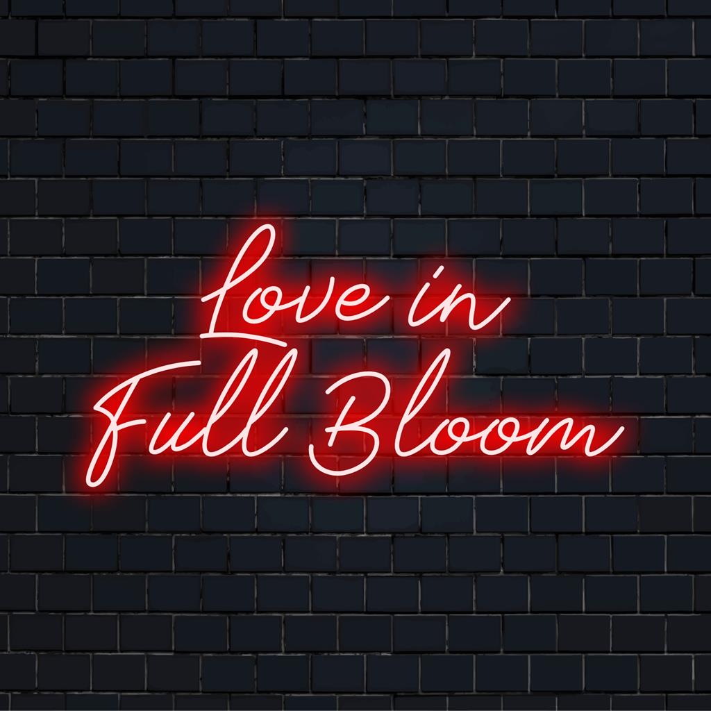 Enseigne au néon LED personnalisée aux couleurs vives, Love In Full Bloom, idéale pour l'art mural au néon et la décoration au néon personnalisée.