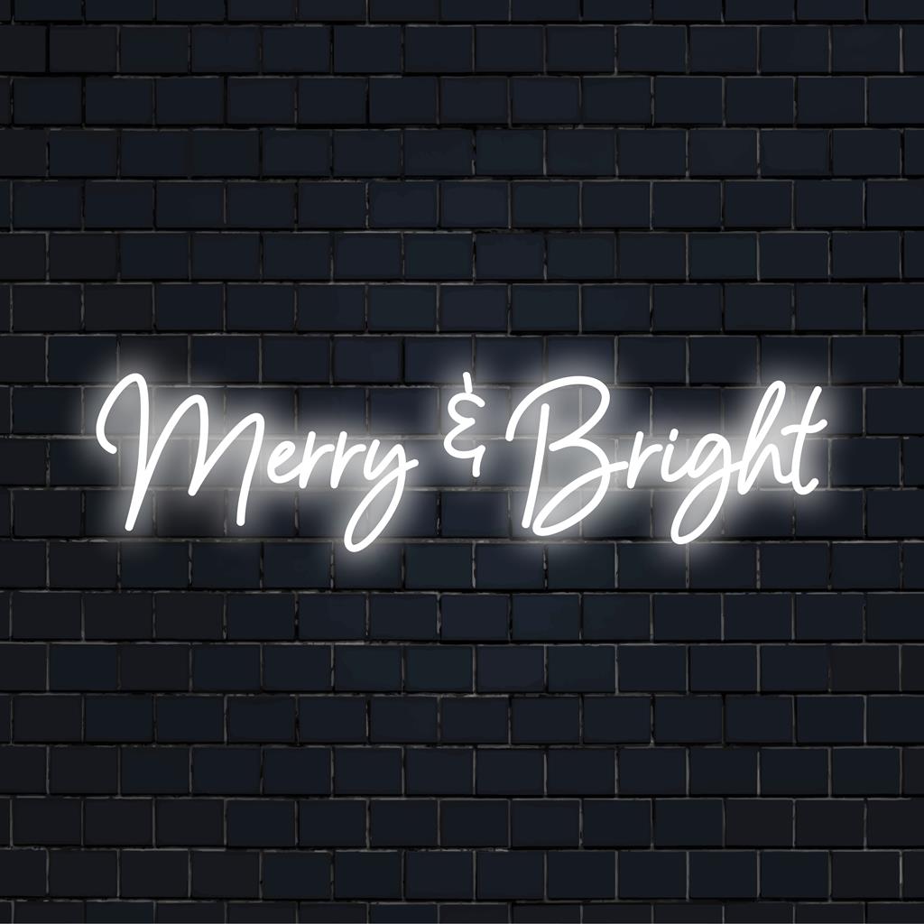 Insegna al neon a LED festosa "Merry And Bright", che irradia lo spirito delle feste; perfetta decorazione murale al neon per la casa o per eventi.