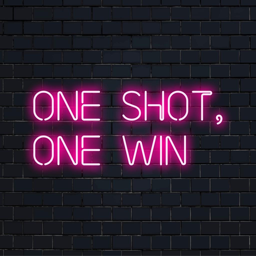 Vibrant LED neon sign showcasing One Shot, One Win quote. Ideal for decor and inspiring wall art. Custom made design.