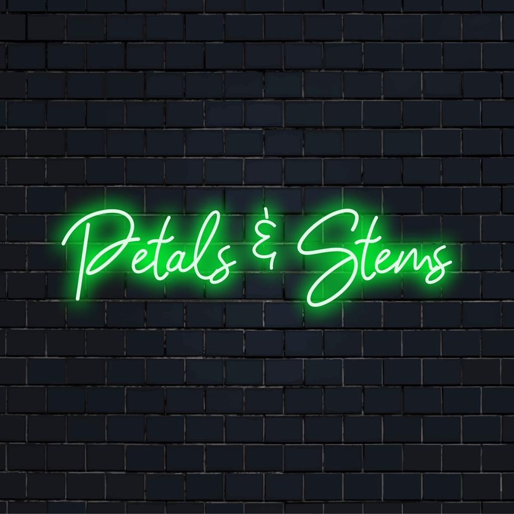 Insegna al neon a LED, un mix artistico di petali e steli luminosi; perfetta per vivaci opere d'arte moderna da parete e per un arredamento esclusivo della casa.