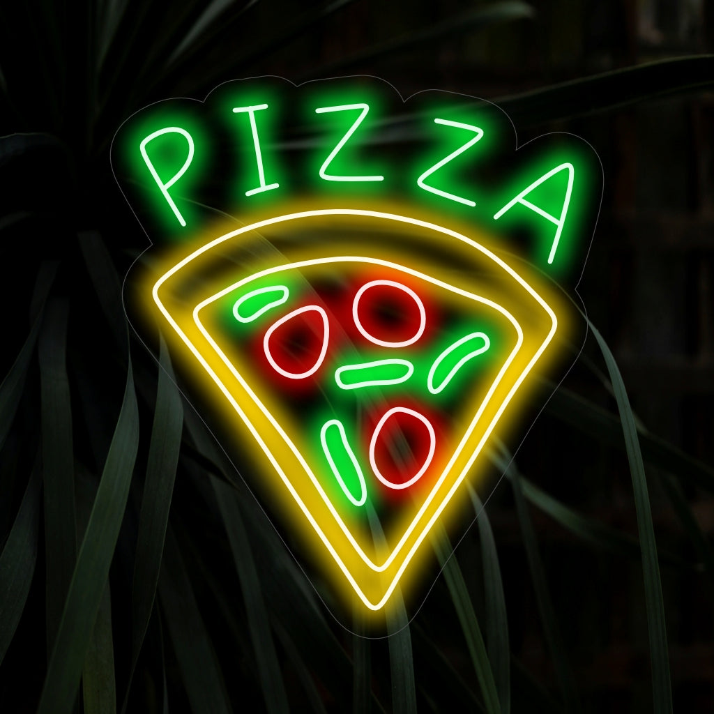 "Pizza Slice Neon Sign" er en lækker tilføjelse, perfekt til pizzeriaer og pizzaentusiaster. Oplys med den uimodståelige charme af en enkelt skive!
