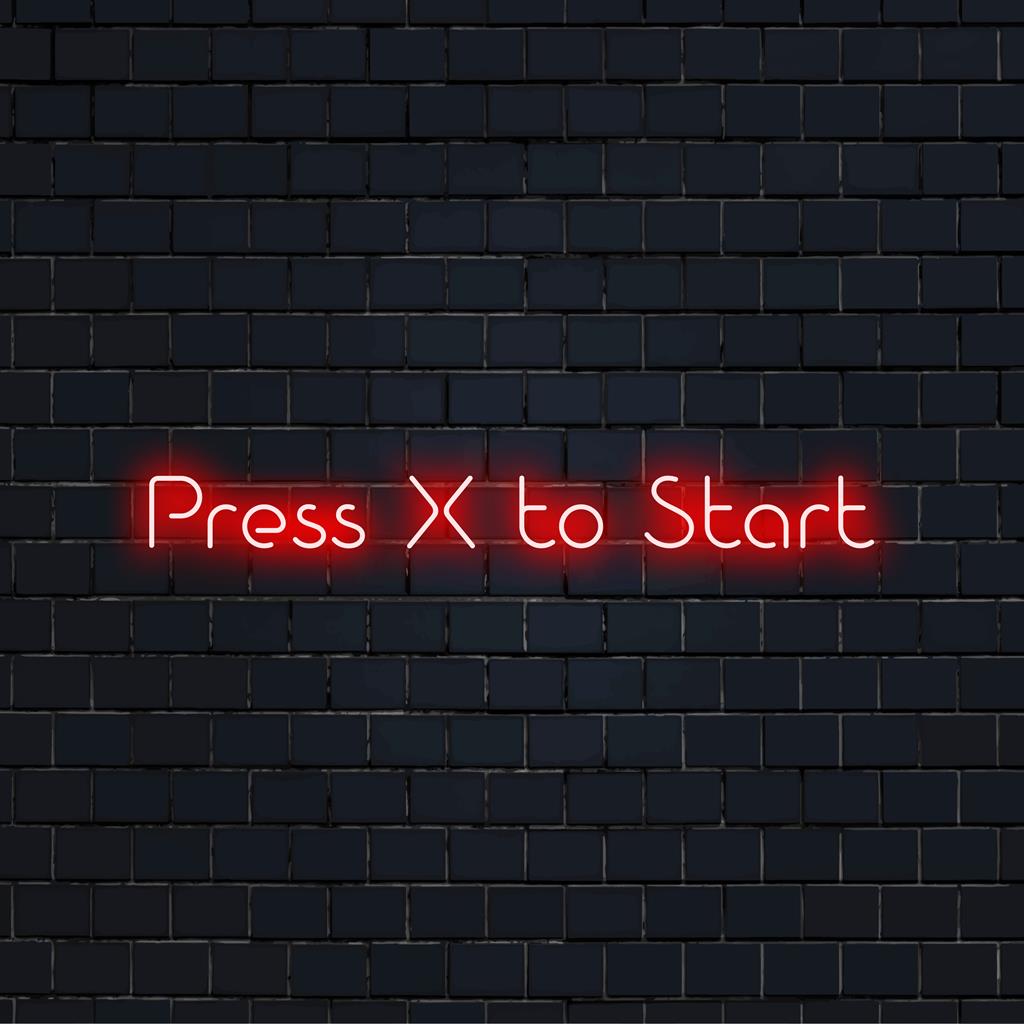 Προσαρμοσμένη φωτεινή επιγραφή LED με σχέδιο Press X to Start, με ζωντανή τέχνη νέον για μοναδική διακόσμηση εσωτερικών χώρων.