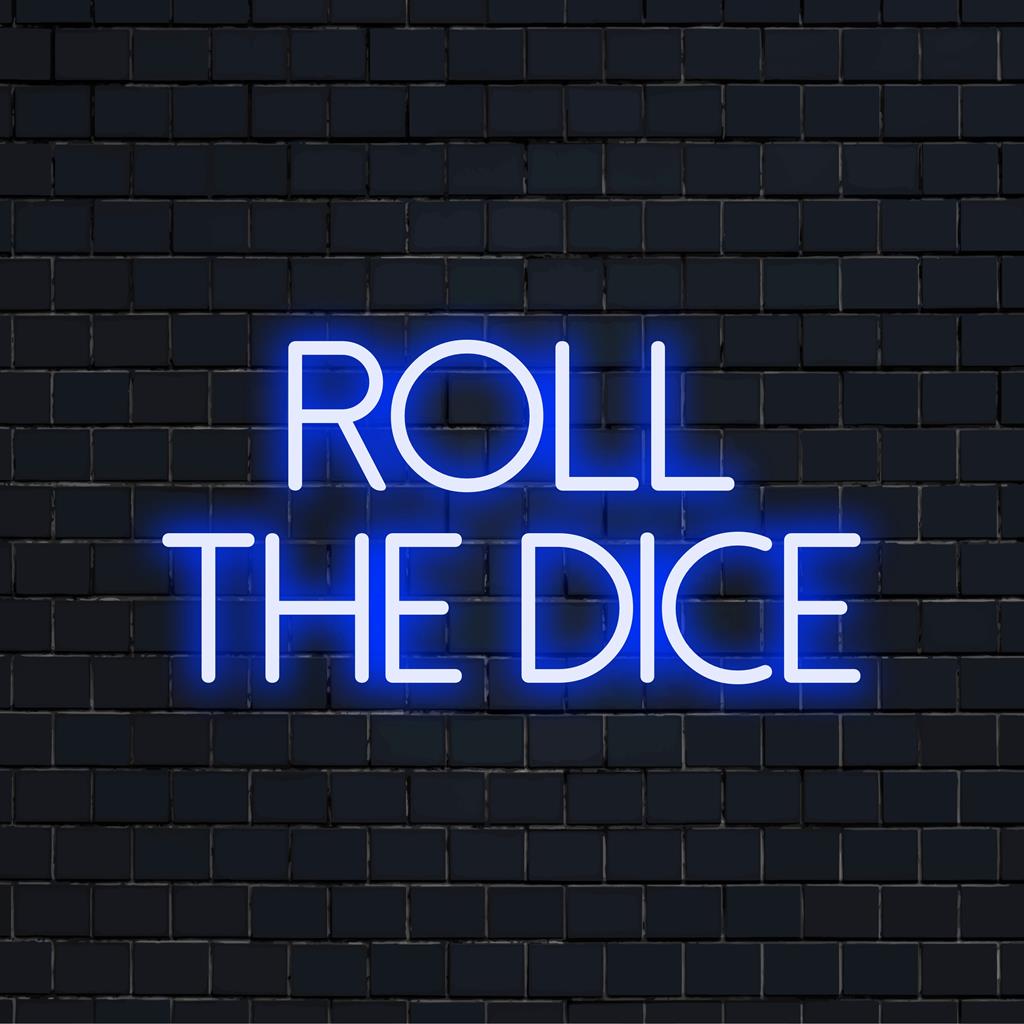 Luce al neon a LED personalizzata con la scritta "Roll The Dice": un'opera d'arte murale unica con un design vivace e accattivante.