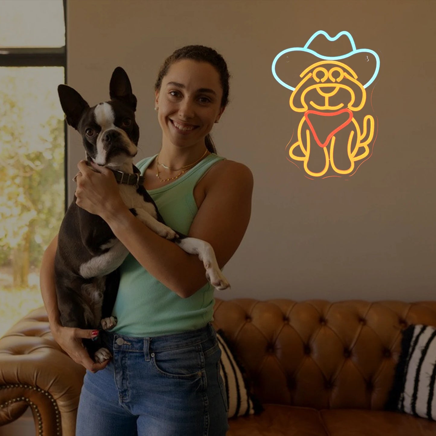 Insegna al neon LED USB da 5 V a forma di cane da cowboy - Economica