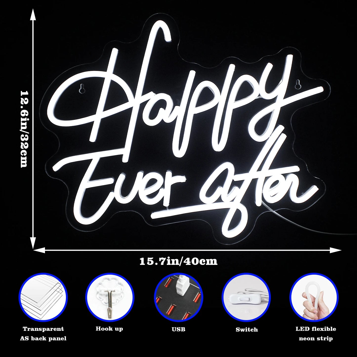 Happy Ever After 5 V USB LED-neoonmärk – eelarvesõbralik