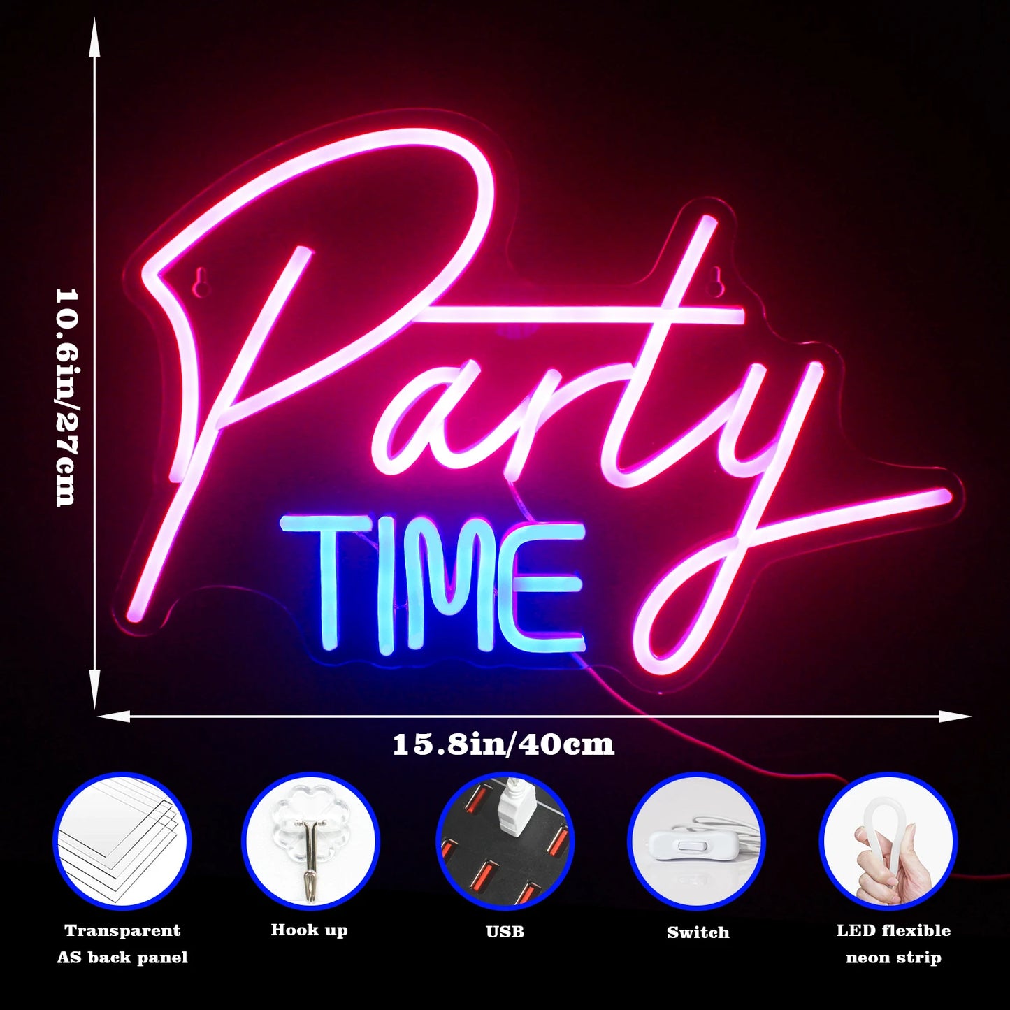 Enseigne LED USB 5V Party Time - Économique