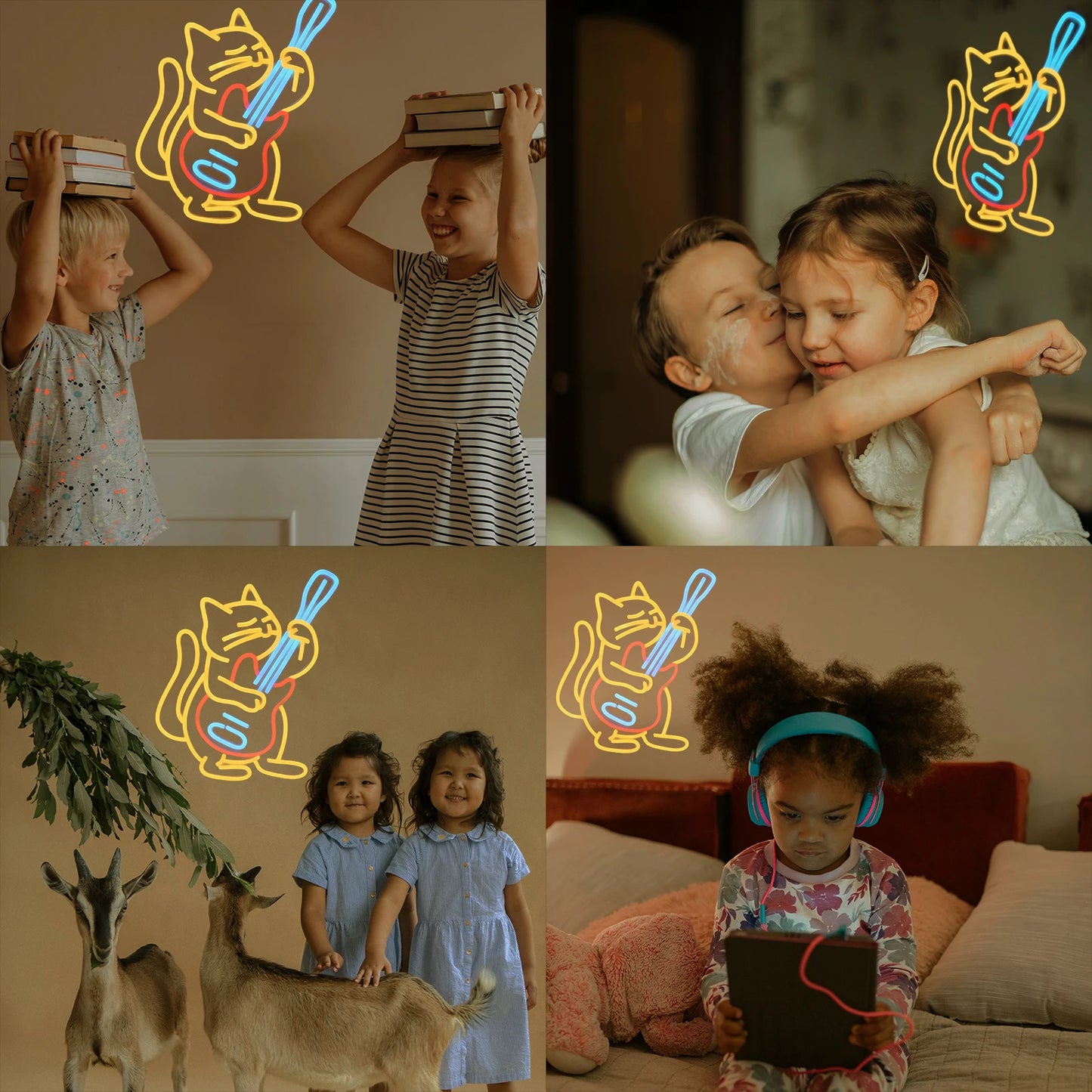 Gato Tocando la Guitarra Cartel LED USB 5V - Económico