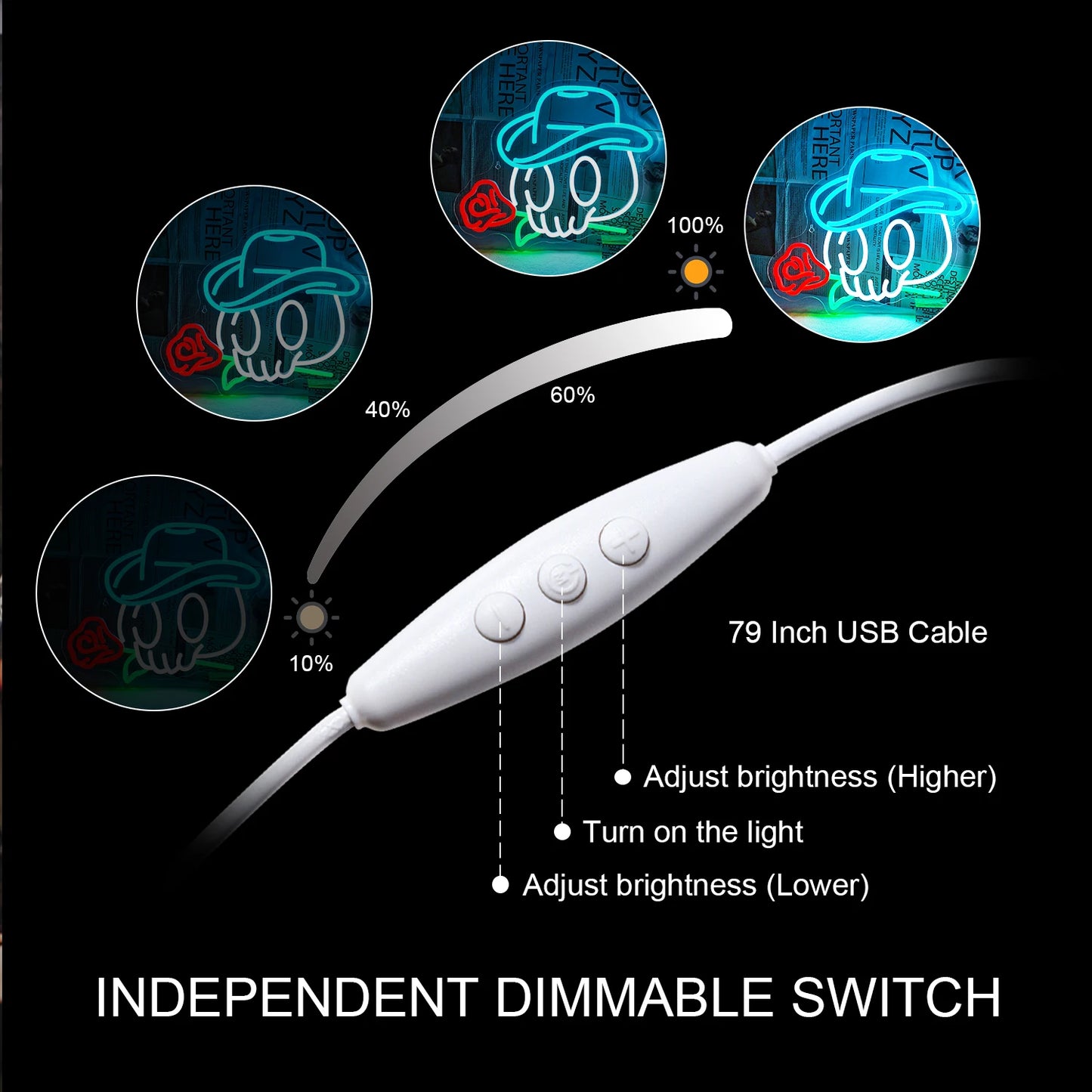 Kauboi Skull Rose 5 V USB LED-neoonmärk – eelarvesõbralik