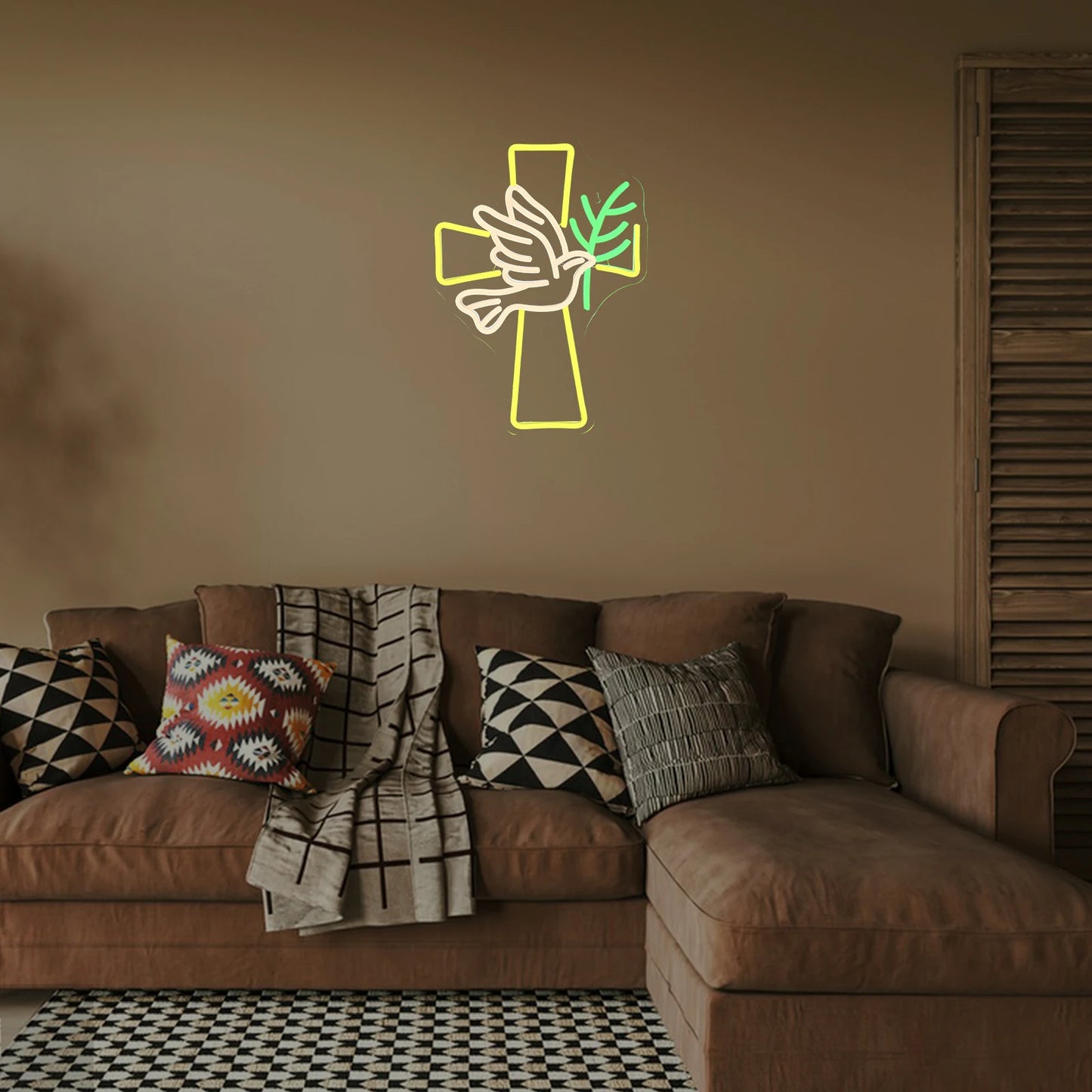 Cross and Dove of Peace 5 V USB LED-neoonmärk – eelarvesõbralik