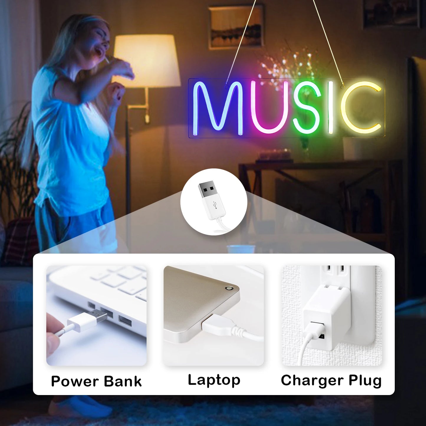 Enseigne LED USB 5V Musique - Économique