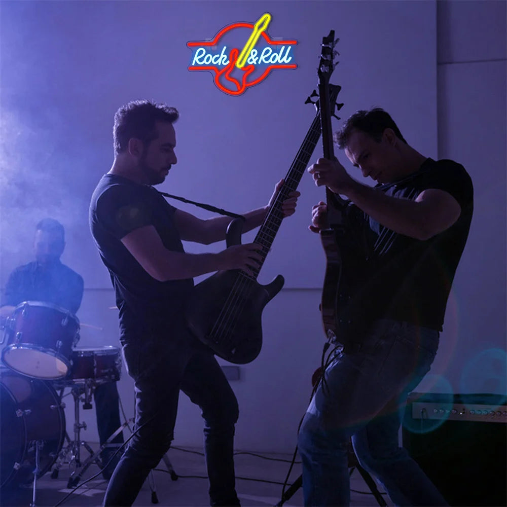 Gitarowy Rock and Roll 5V USB LED Napis Świetlny - Ekonomiczna Opcja