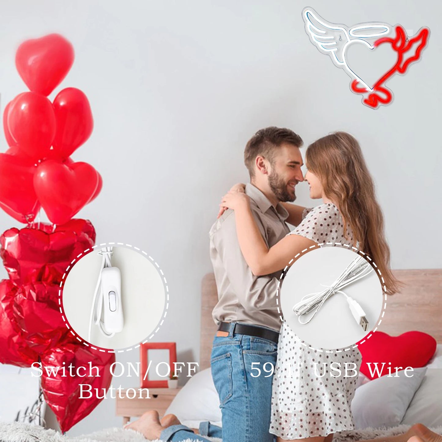 Cartel LED USB 5V en Forma de Corazón - Económico