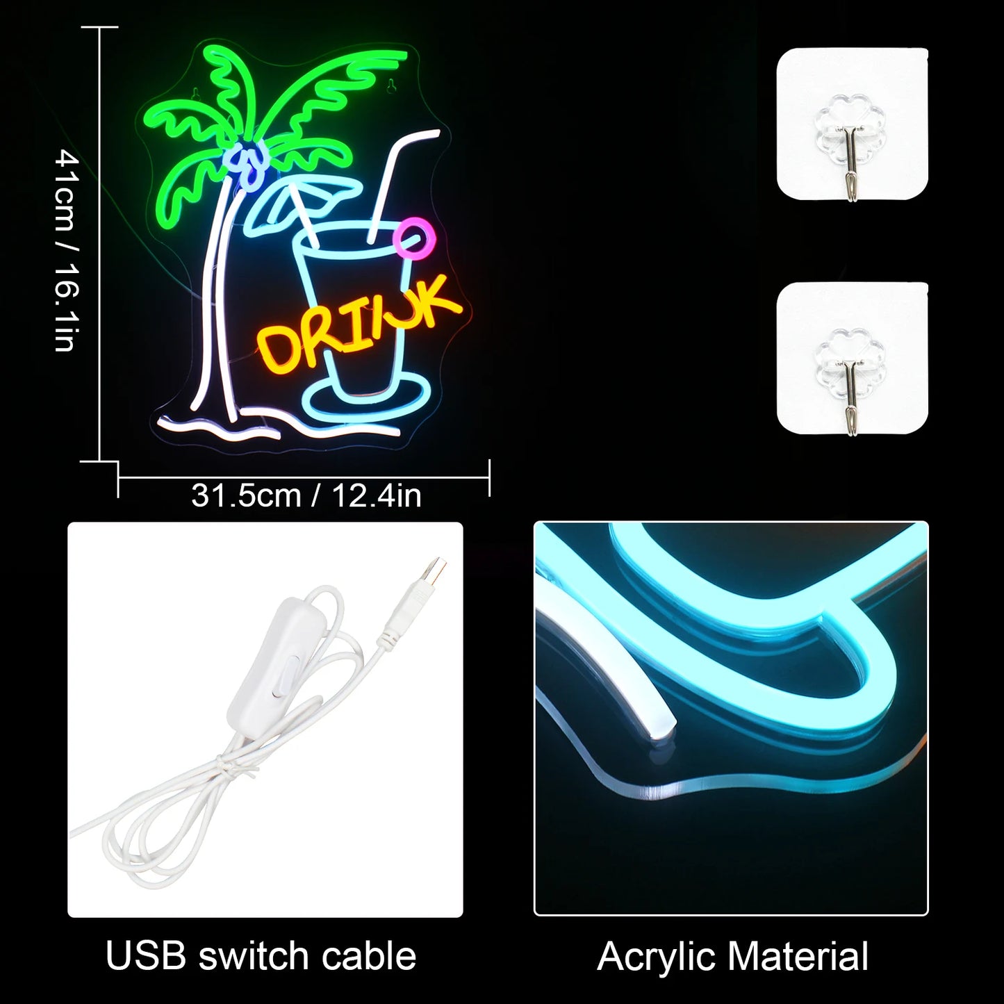 Neonowy napis LED "Beach Drink" 5V USB - Przyjazny dla portfela