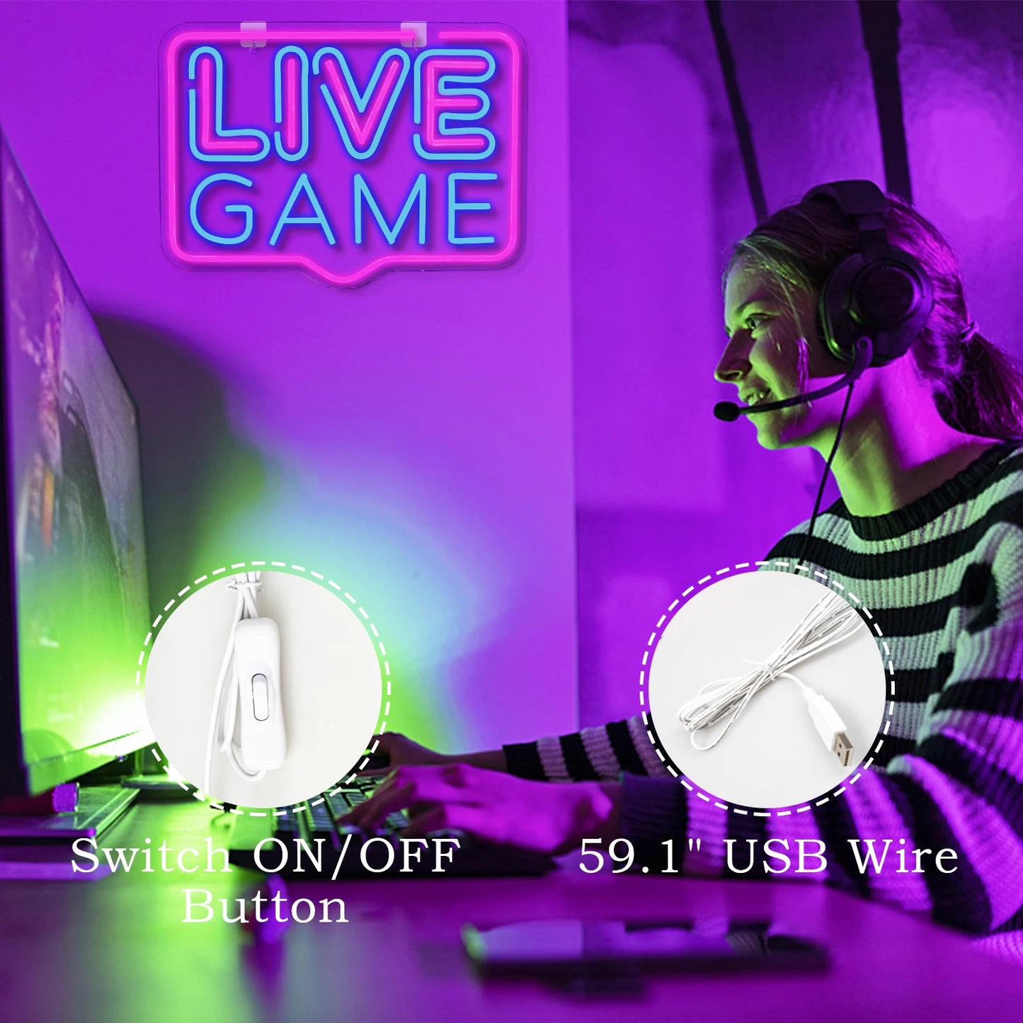 Świecący napis LED Live Game 5V USB - Przystępna Cena
