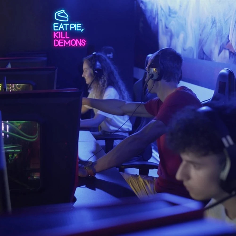 Eat Pie Kill Demons 5V USB LED Neon Sign - Budget Friendly