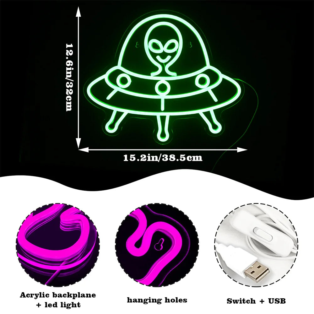 Cartel de Neón LED USB de 5V con Alien Verde - Económico