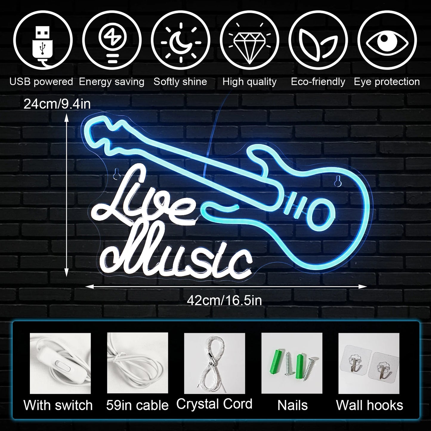 Cartel LED de Guitarra 5V USB - Económico
