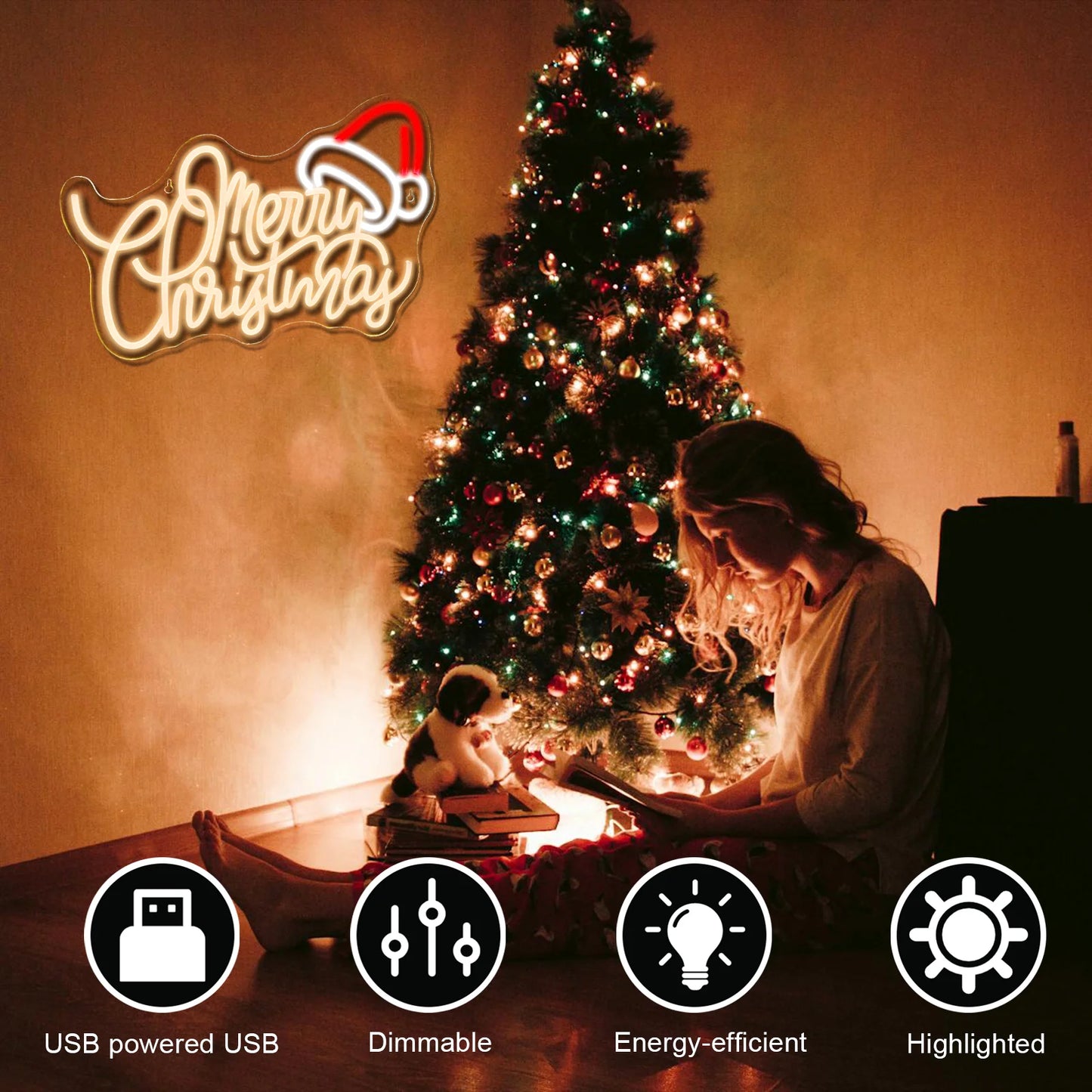 Cartel LED Cálido de Feliz Navidad 5V USB - Económico