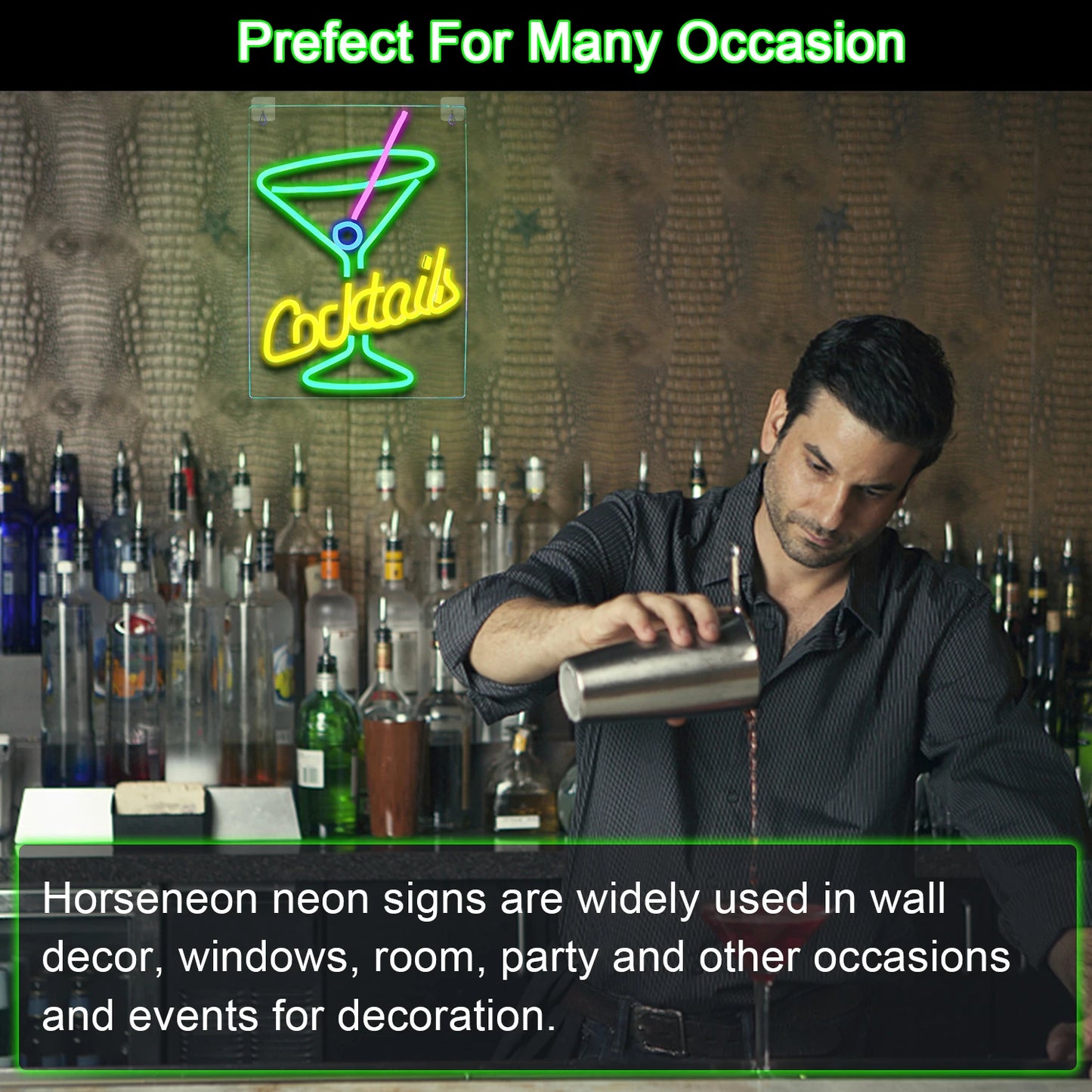 Cartel LED USB 5V de Cócteles Verde - Económico