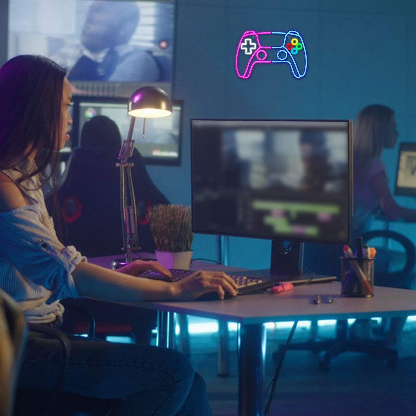 Cartel LED de Consola de Juegos Rosa y Azul 5V USB - Económico